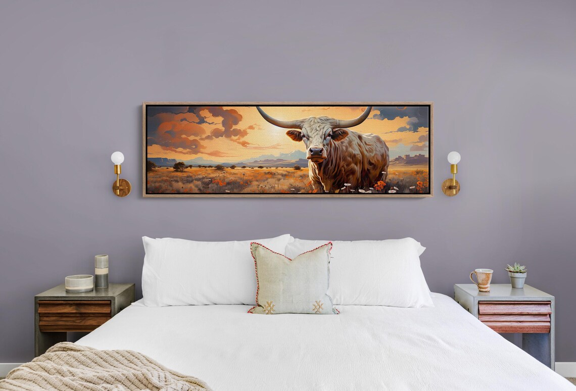 Longhorn Steer Southwestern Wall Art, Panoramic Art - Image 4