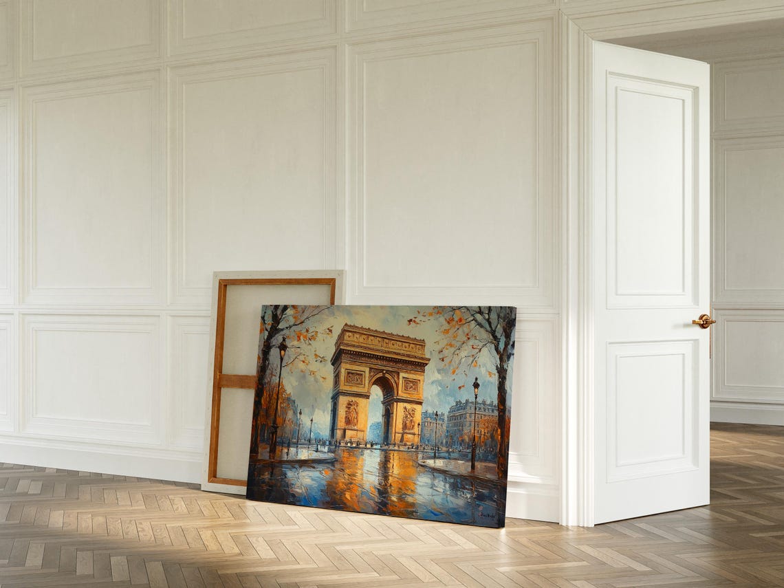 Paris Arc De Triomphe Autumn Rain French Cityscape Oil Poster - Image 3