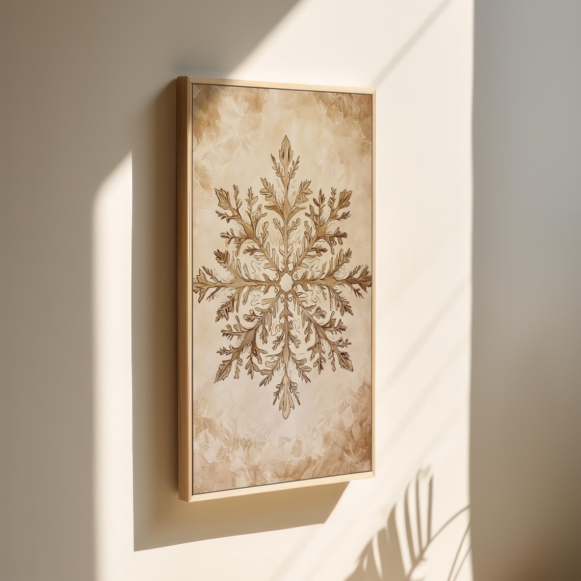 Golden Botanical Snowflake Illustration Winter Holiday Art Poster