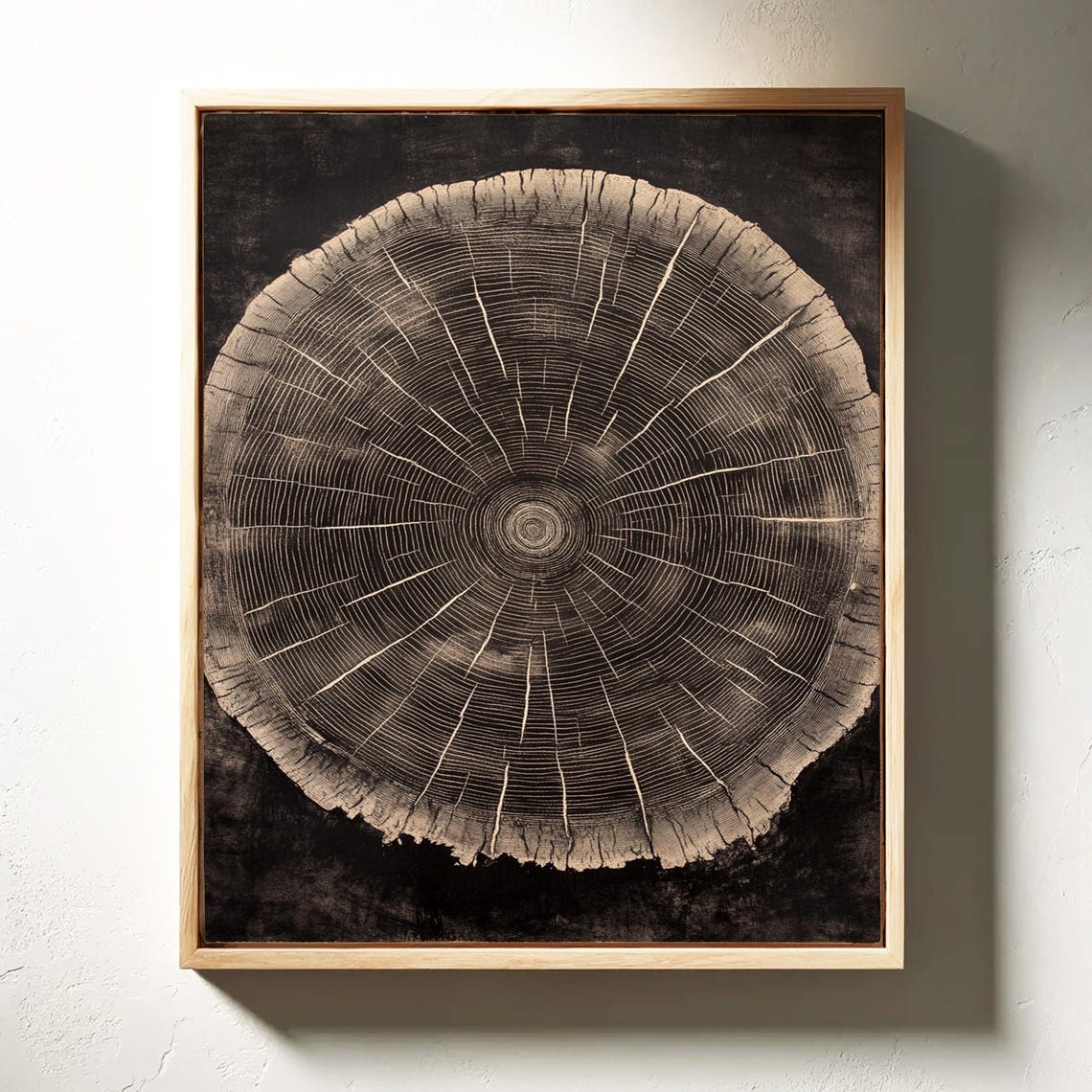 Beige Tree Ring Radiating Fine Lines On Black Botanical Poster - Image 3