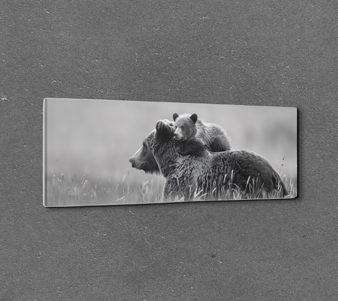 Mamma Bear Cub, Black And White Wall Art - Image 3
