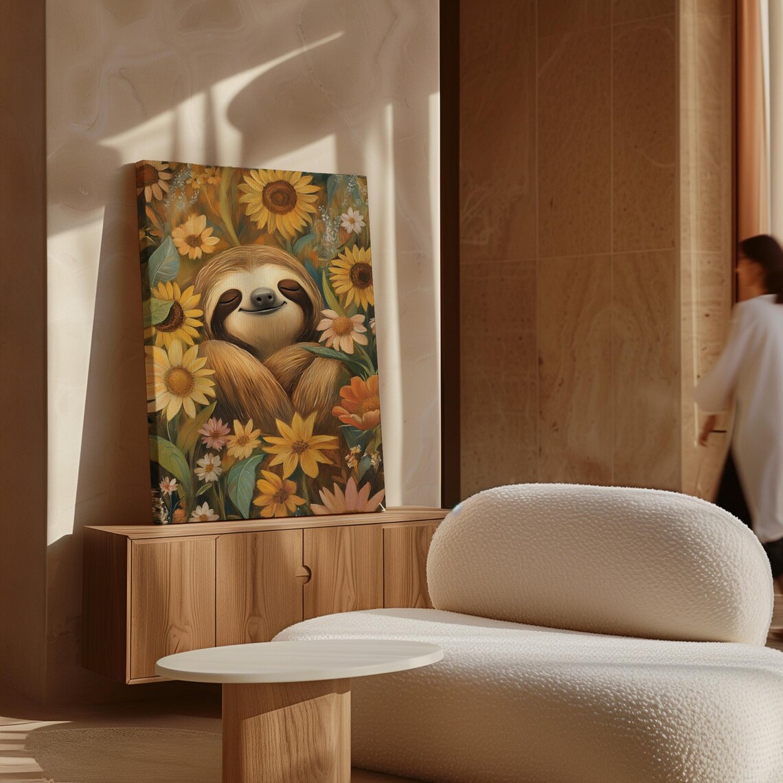 Sleepy Sloth Sunflowers Cozy Floral Smile Cheerful Nature Animal Poster - Image 4