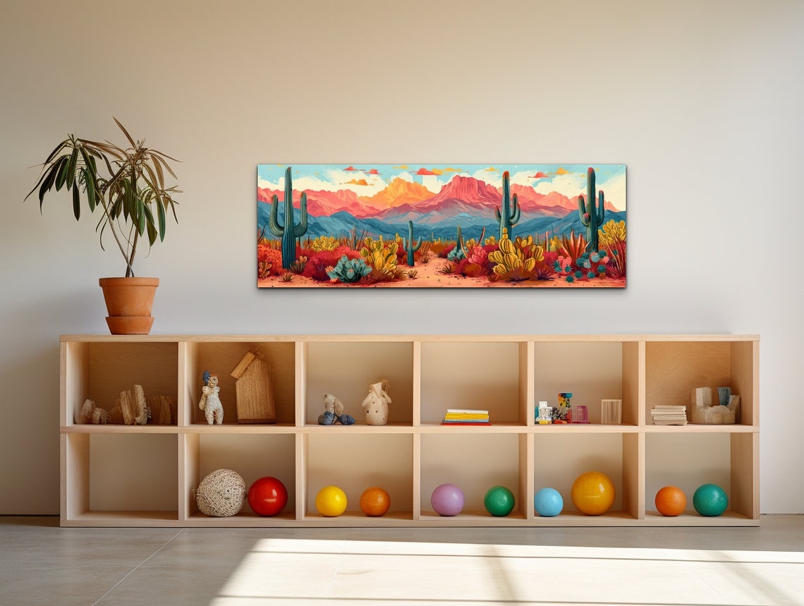 Panoramic Arizona Desert Red Rock Peaks Cactus Landscape Wall Art - Image 6