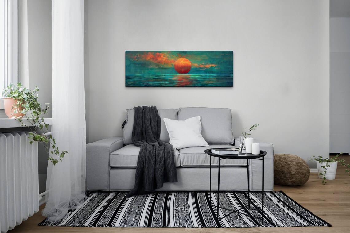 Sunset Over The Emerald Green Ocean, Vintage Painting - Image 3