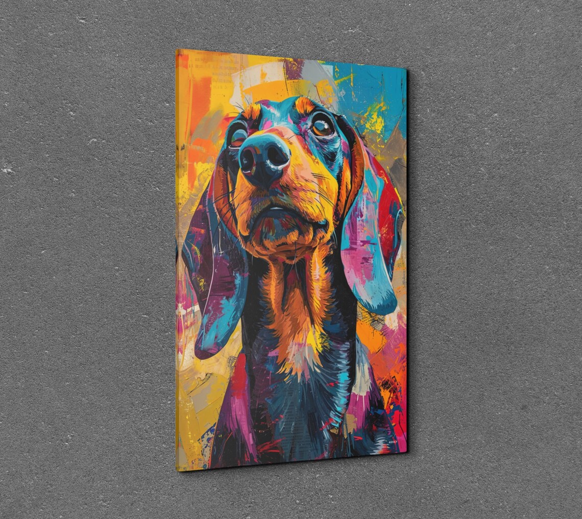 Dachshund Close Up Portrait in Colorful Abstract Pop Art Style Poster - Image 3