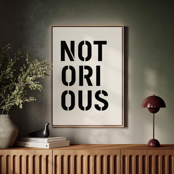 Notorious Bold Typography Poster Minimalist Black And White Statement Art Print For Modern Wall Decor