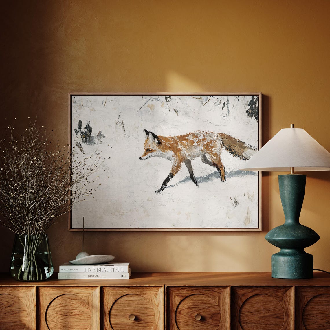 Red Fox Walking Through Fresh Snow Minimalist Wildlife Poster - Image 3