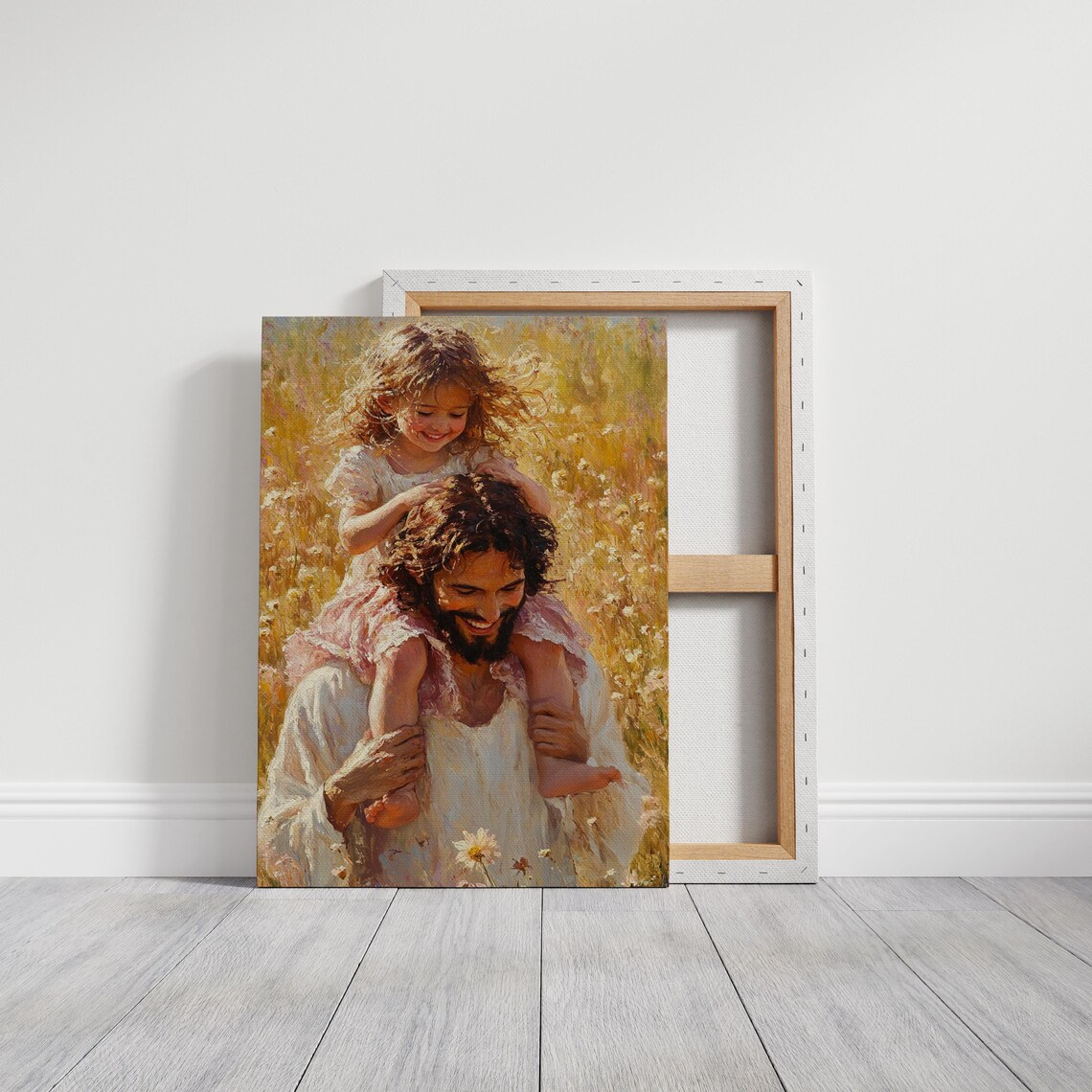 Jesus Carrying a Smiling Child on His Shoulders in a Flower Field Poster - Image 6