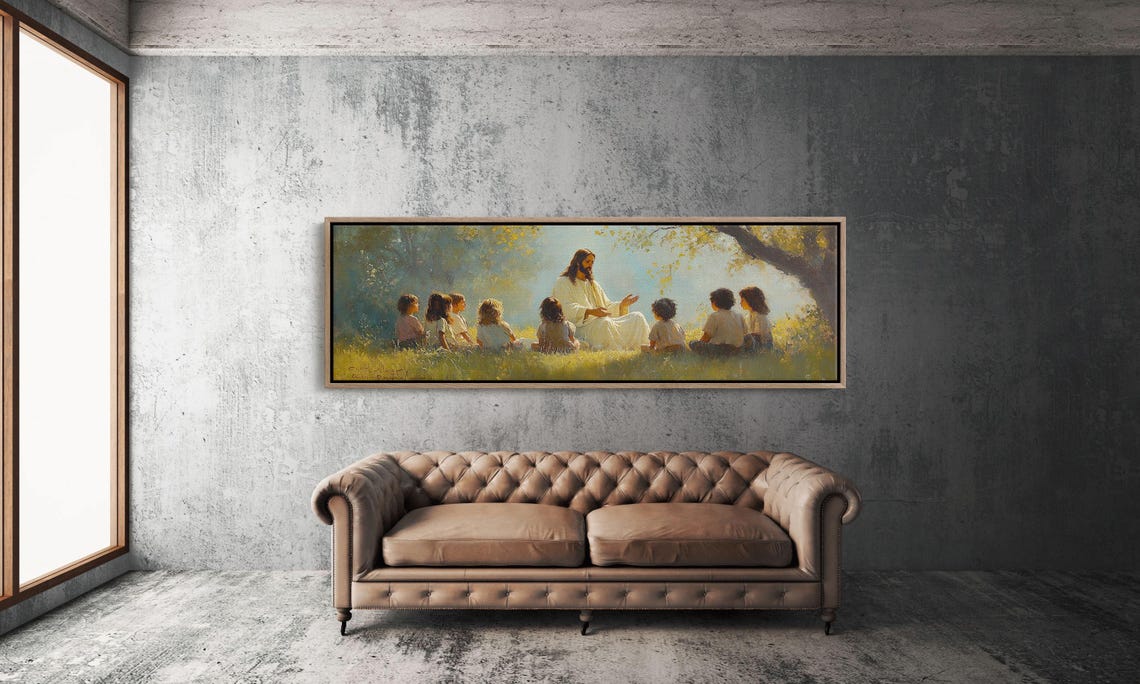 Jesus With Children Golden Meadow Panoramic Christian Poster