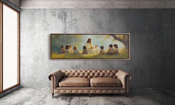 Jesus With Children Golden Meadow Panoramic Christian Poster