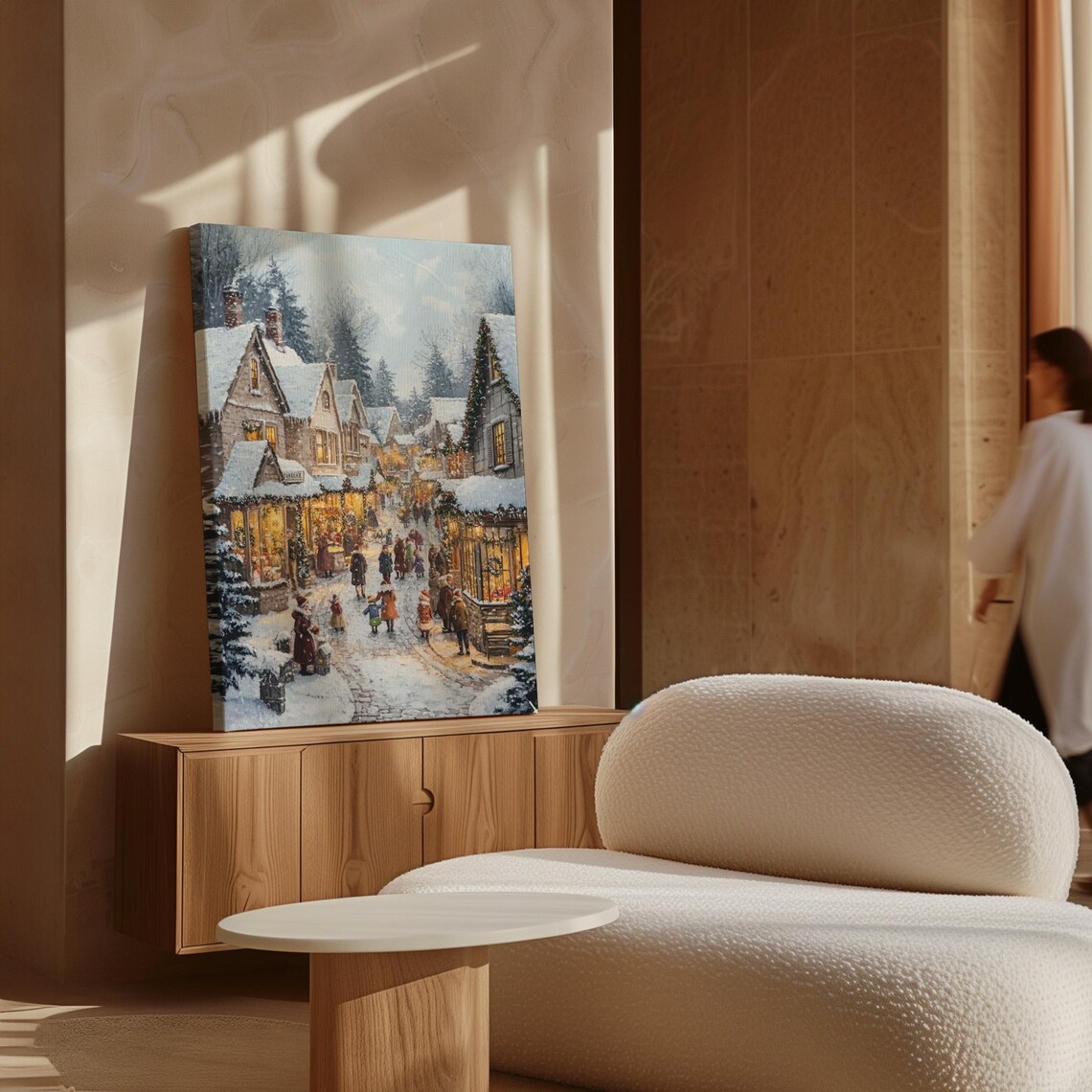 Charming Old Town Christmas Market Street in Winter Snow Art Poster - Image 7