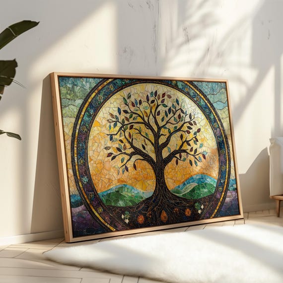 Stained Glass Tree Of Life Mosaic Wall Art Vibrant And Intricate Nature Inspired Design For Elegant Home Decor