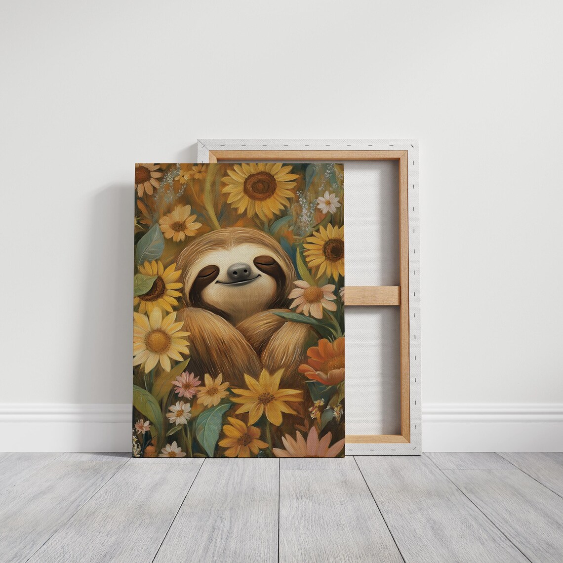 Sleepy Sloth Sunflowers Cozy Floral Smile Cheerful Nature Animal Poster - Image 3