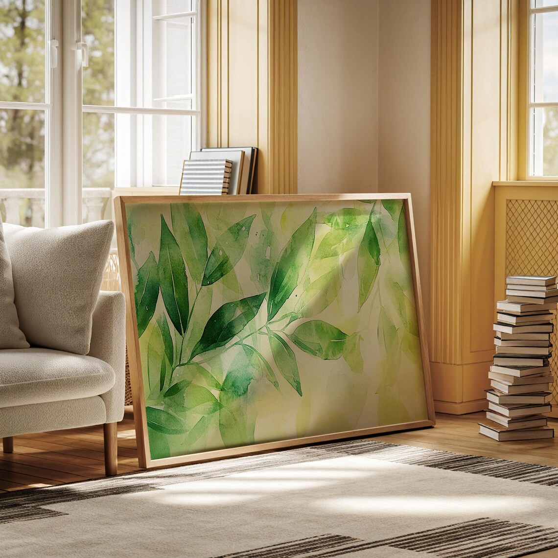 Watercolor Green Leaf Design, Botanical Wall Art - Image 6