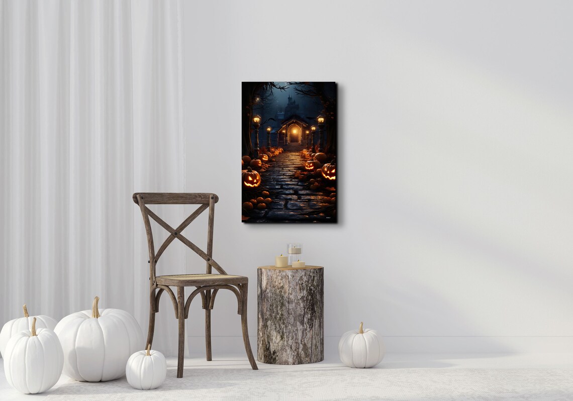 Halloween Pumpkins Spooky Art Halloween Art Holiday Art Pumpkins Spooky House Creepy House Art Ready To Hang Kooly Art Print - Image 6