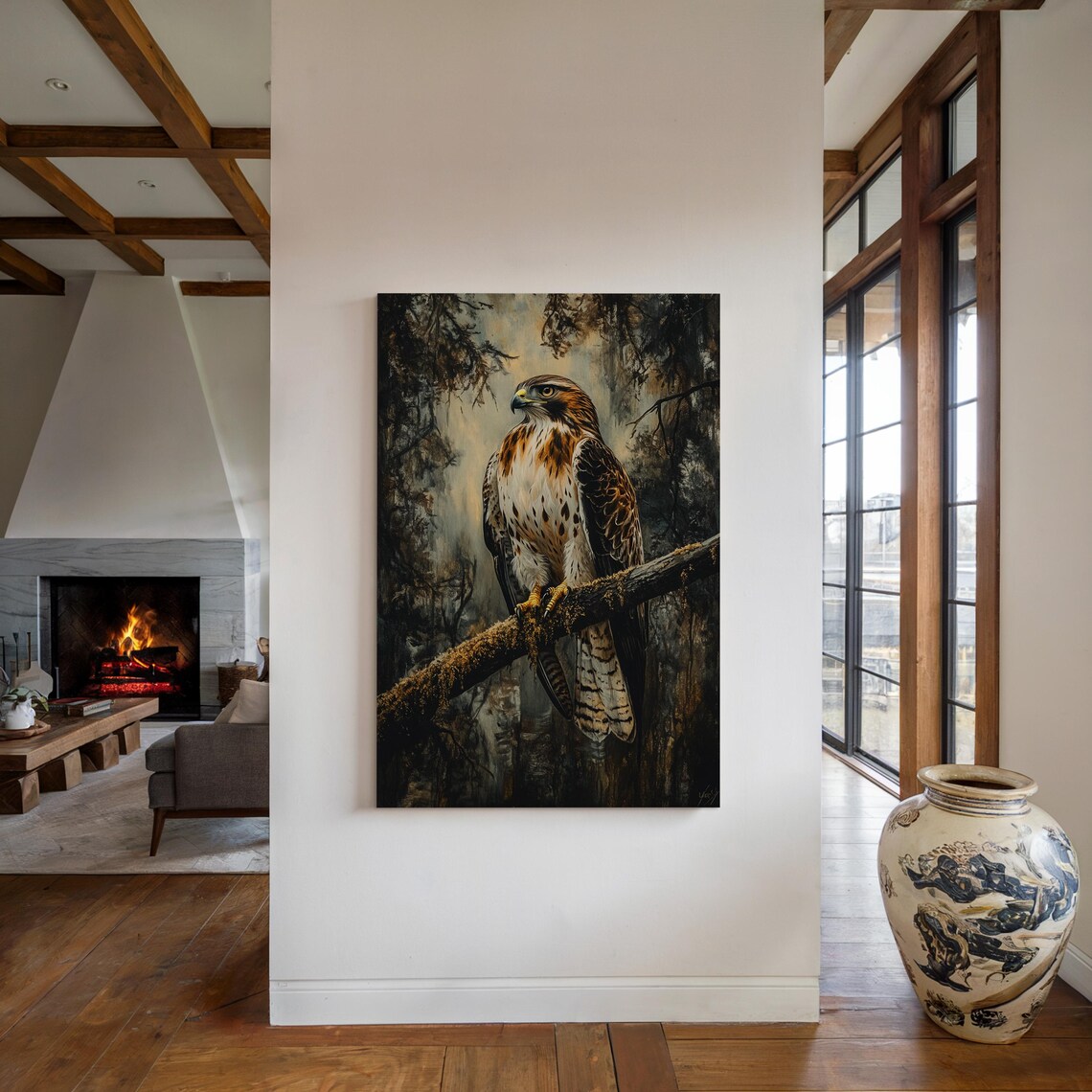 Majestic Hawk, Rustic Forest Decor Art Print - Image 4
