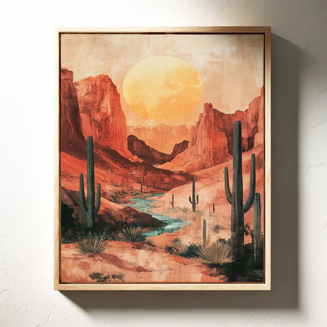 Sunlit Desert Canyon Vintage Cactus Landscape Poster - Image 4