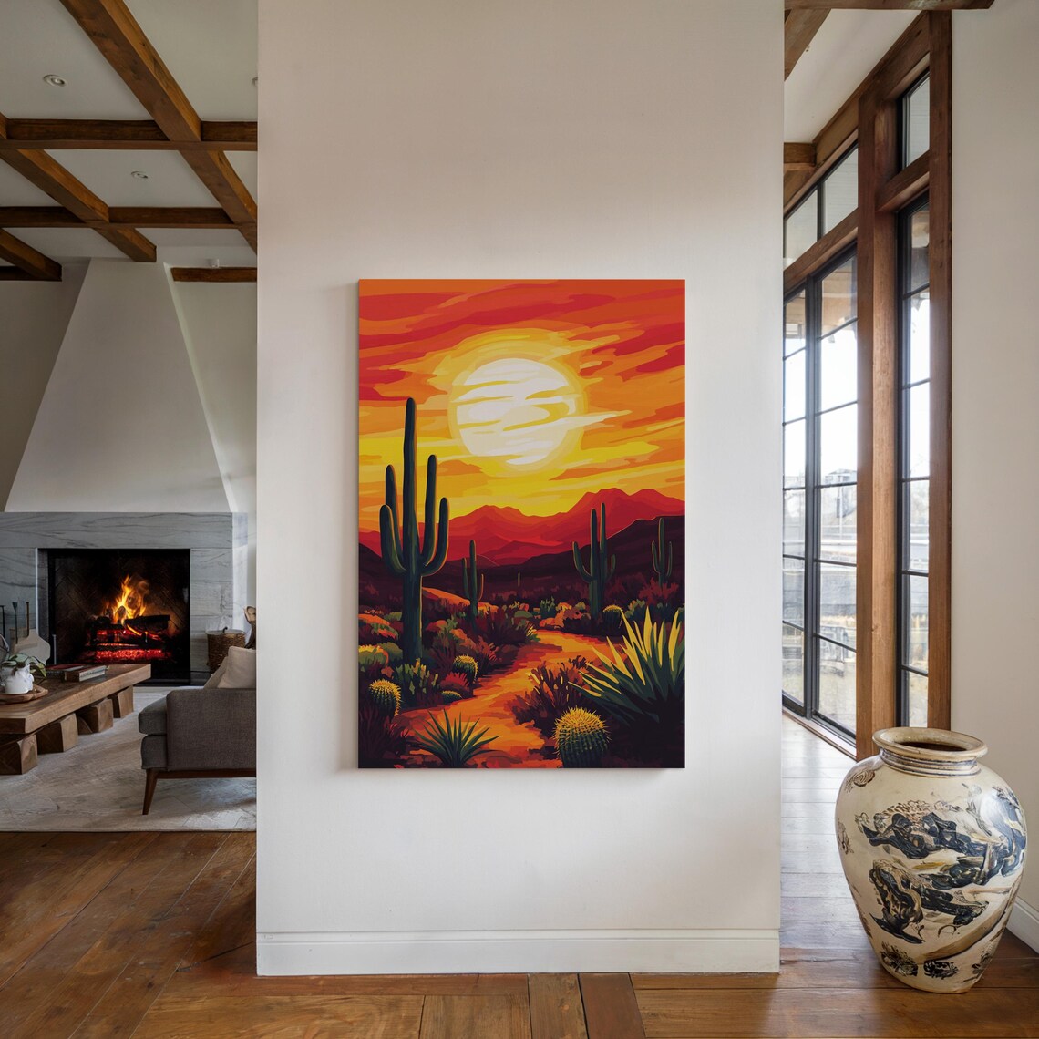 Desert Sunset Cactus Southwestern Landscape Art Print - Image 4