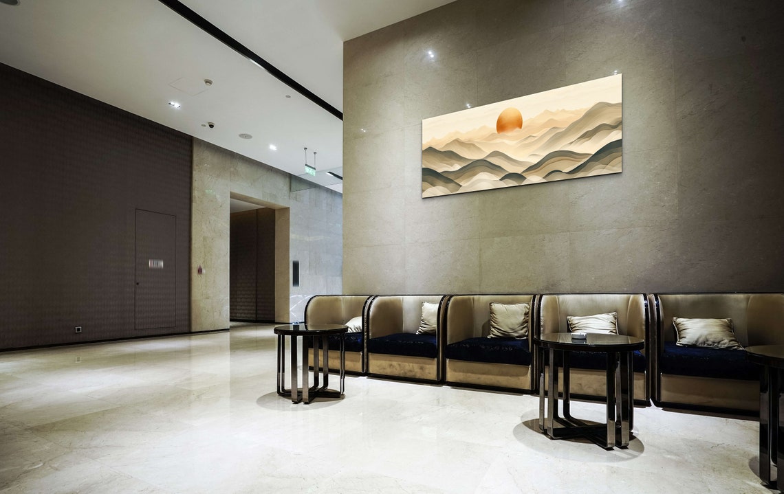 Boho Sunrise Layered Mountain Waves Neutral Minimal Panoramic Wall Art - Image 5
