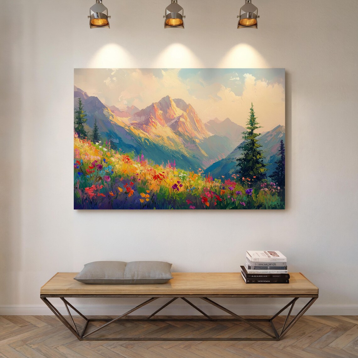 Vibrant Wildflower Meadow Art Print, Alpine Landscape - Image 7