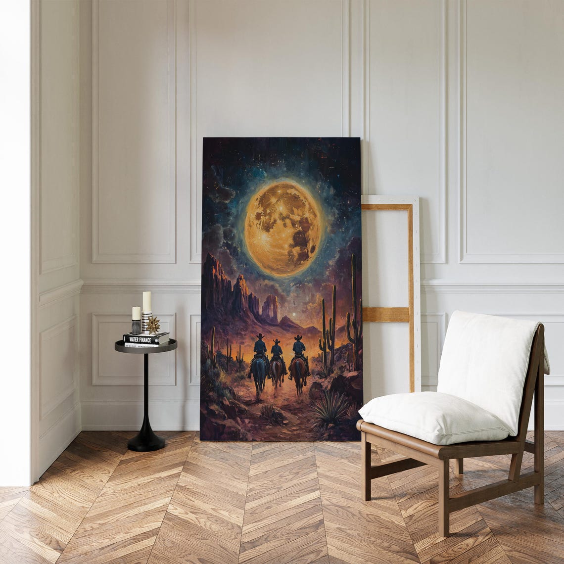 Moonlit Western Desert Wall Art Cowboys Under Starry Sky - Image 2