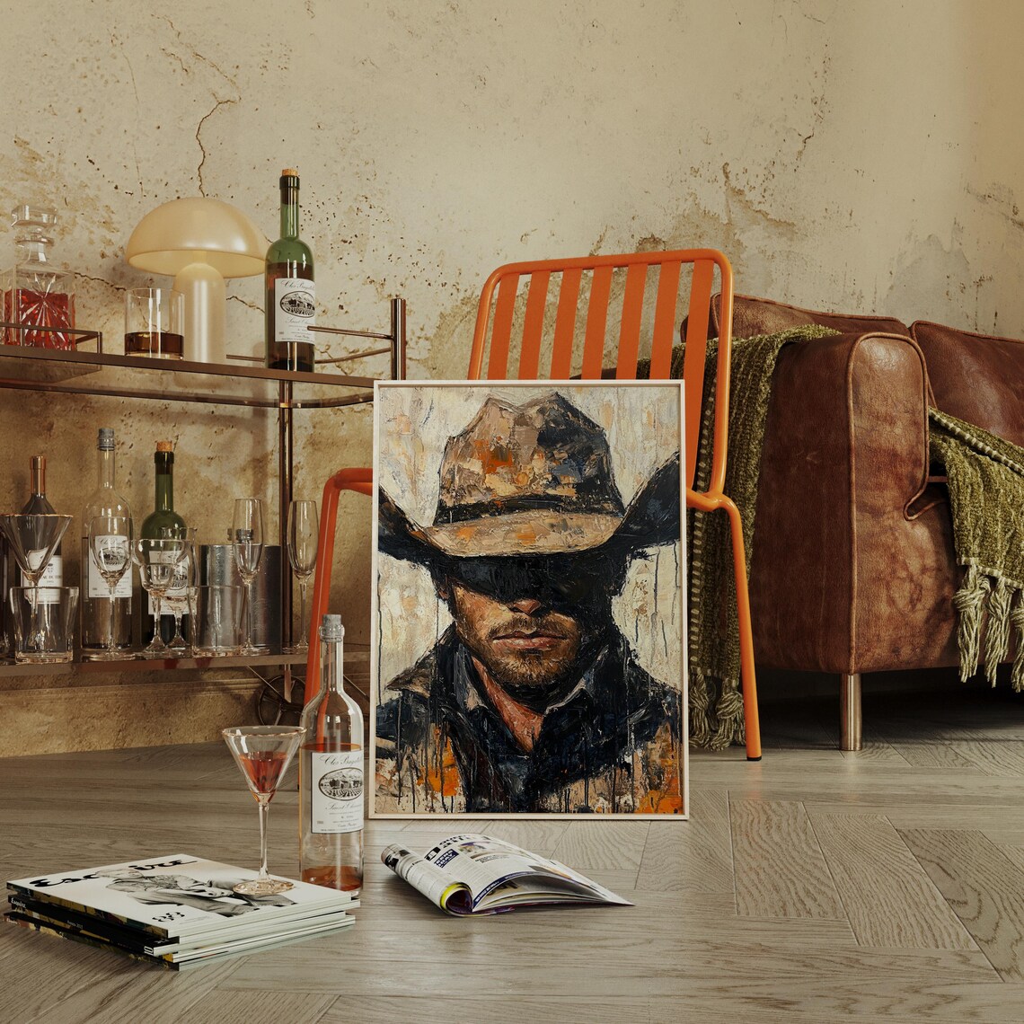 Western Cowboy Portrait, Rustic Country Wall Art Print - Image 2