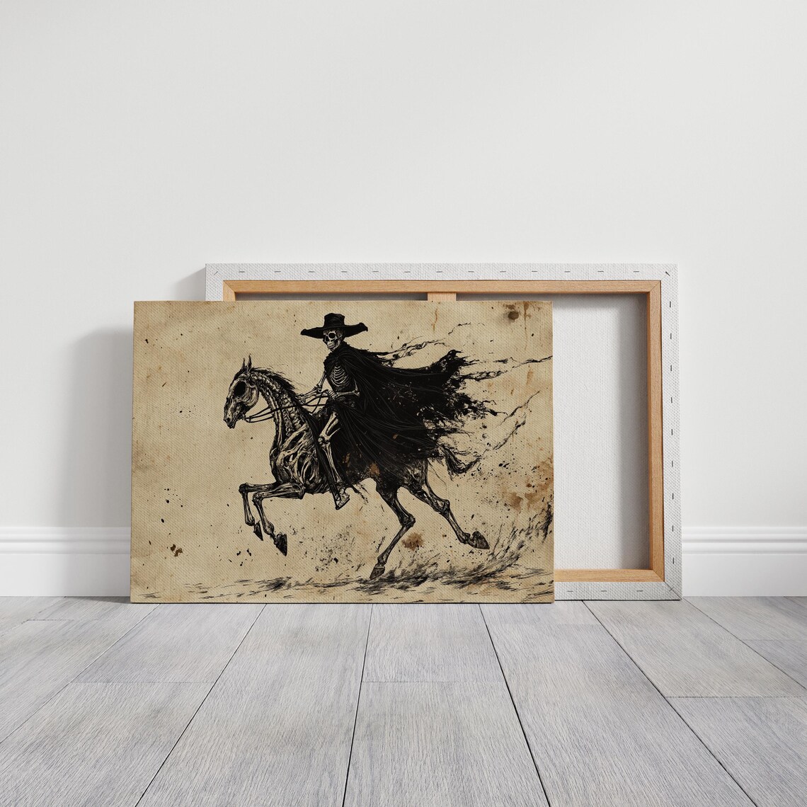 Skeleton Cowboy On Skeletal Horse Black Ink Dark Western Gothic Poster - Image 3