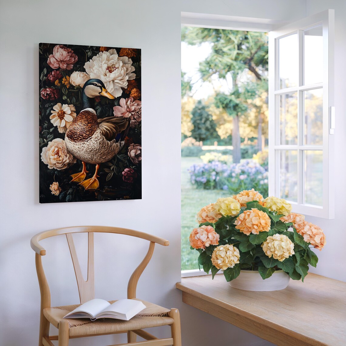 Charming Mallard Duck Among Peonies Vintage Floral Farmhouse Poster - Image 6