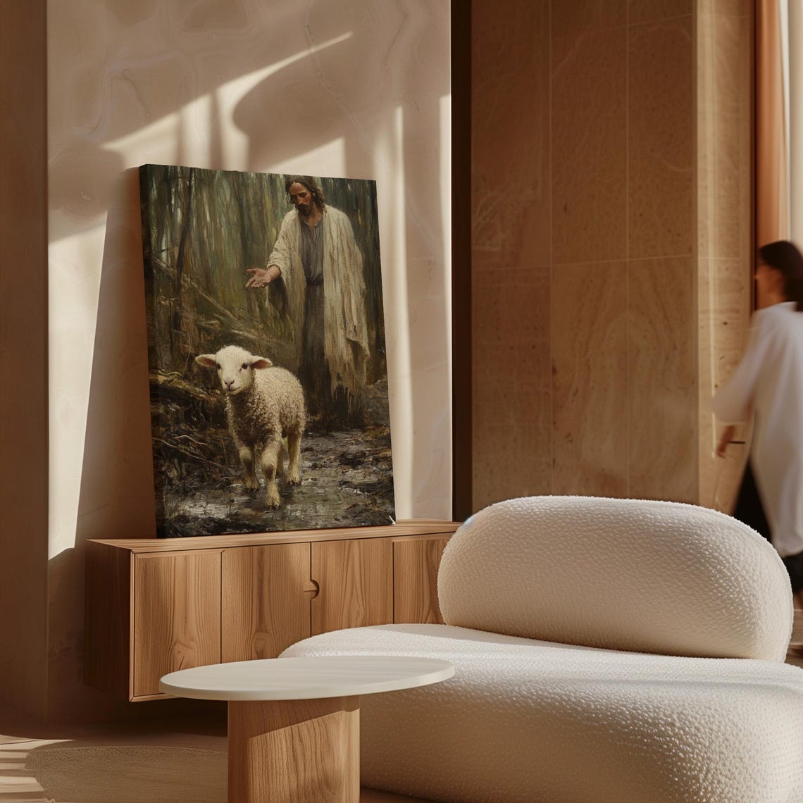 Jesus Reaching Out His Hand to a Lost Lamb in the Dark Woods Poster - Image 7