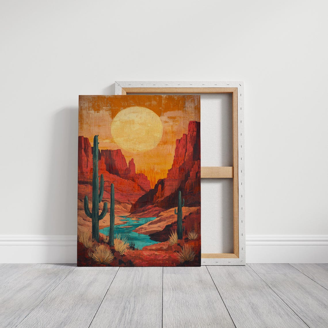 Sunset Desert Canyon With Red Cliffs And Turquoise River Poster - Image 3