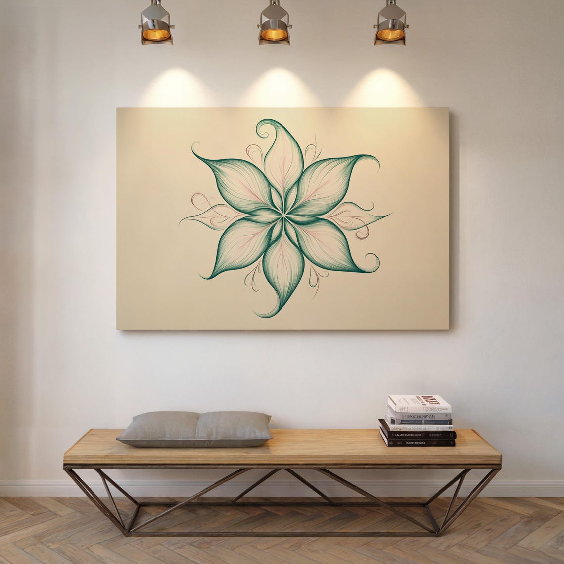 Elegant Green Floral Mandala Poster With Delicate Pink Petals
