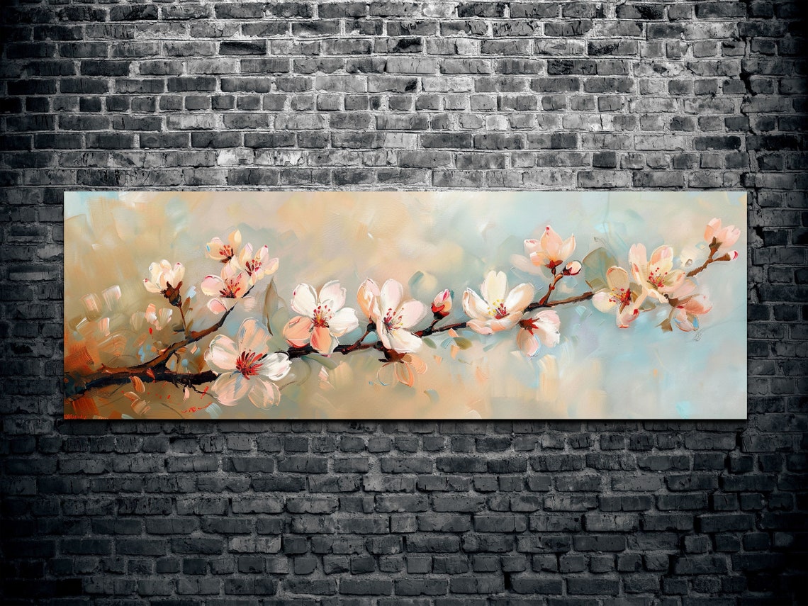 Delicate White Cherry Blossom Branch Impressionist Floral Art Poster - Image 2