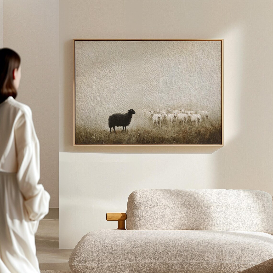 Black Sheep In Foggy Pasture Rustic Farmhouse Art Print - Image 7