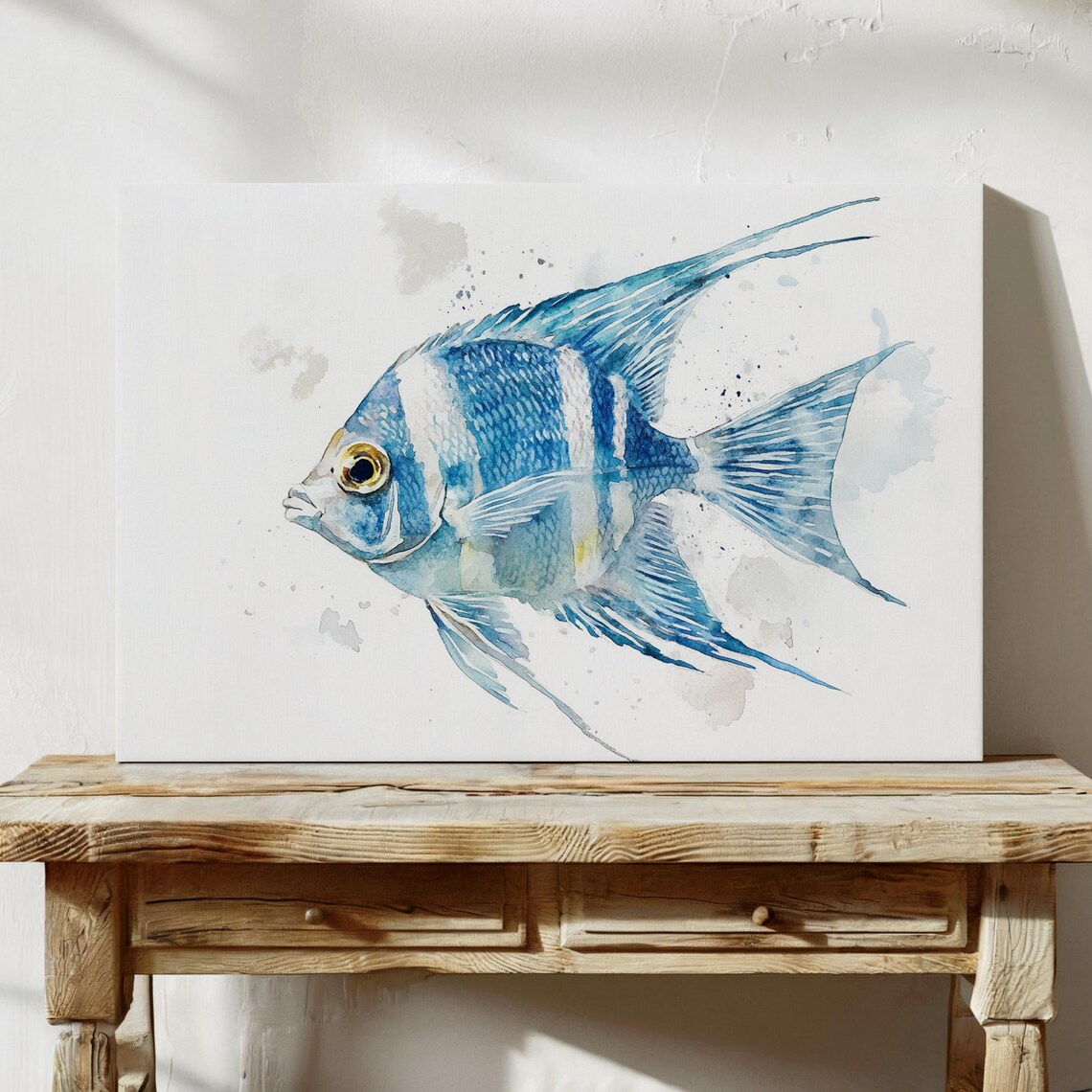 Blue Angel Fish Watercolor, Tropical Ocean Decor