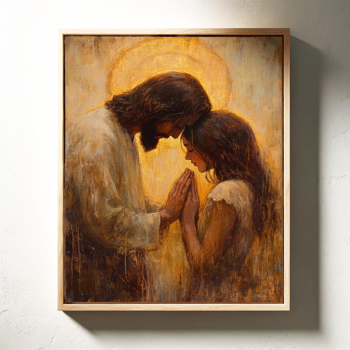Jesus Praying With A Woman Intimate Golden Christian Art Poster - Image 3