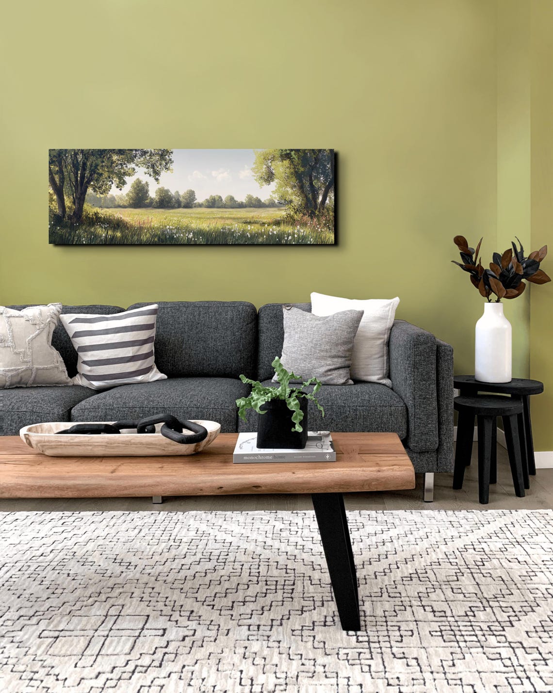 Serene Green Meadow Trees Tall Grass Panoramic Nature Poster - Image 5