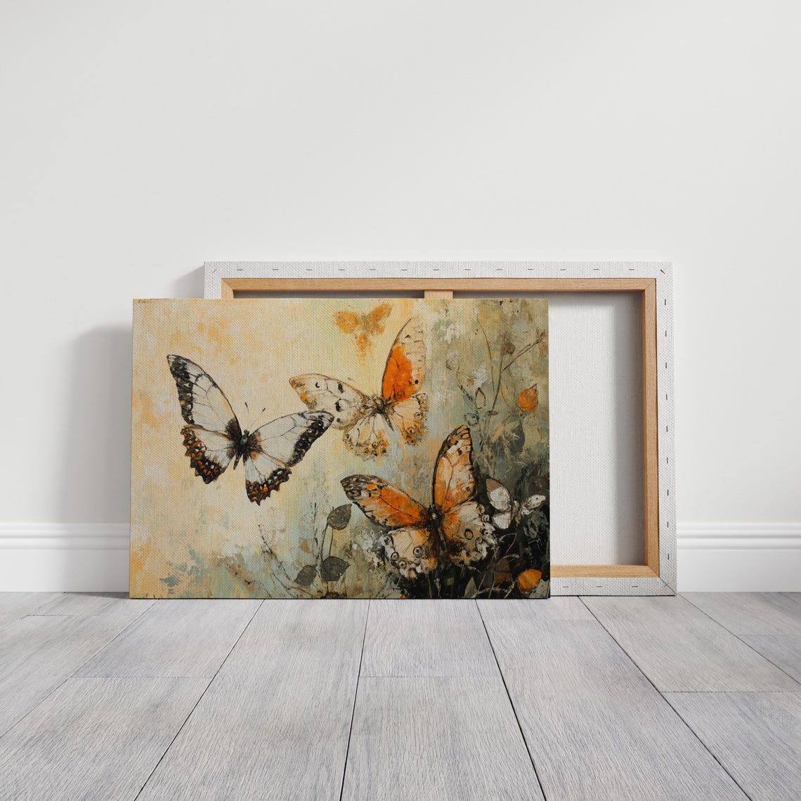 Three Butterflies on Textured Cream Canvas Vintage Nature Poster - Image 5