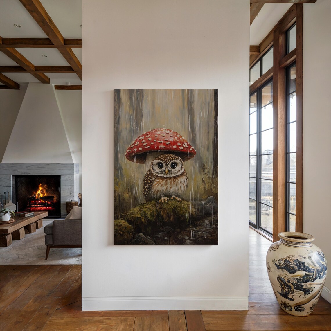 Enchanted Owl Under Red Mushroom, Woodland Art Print - Image 5