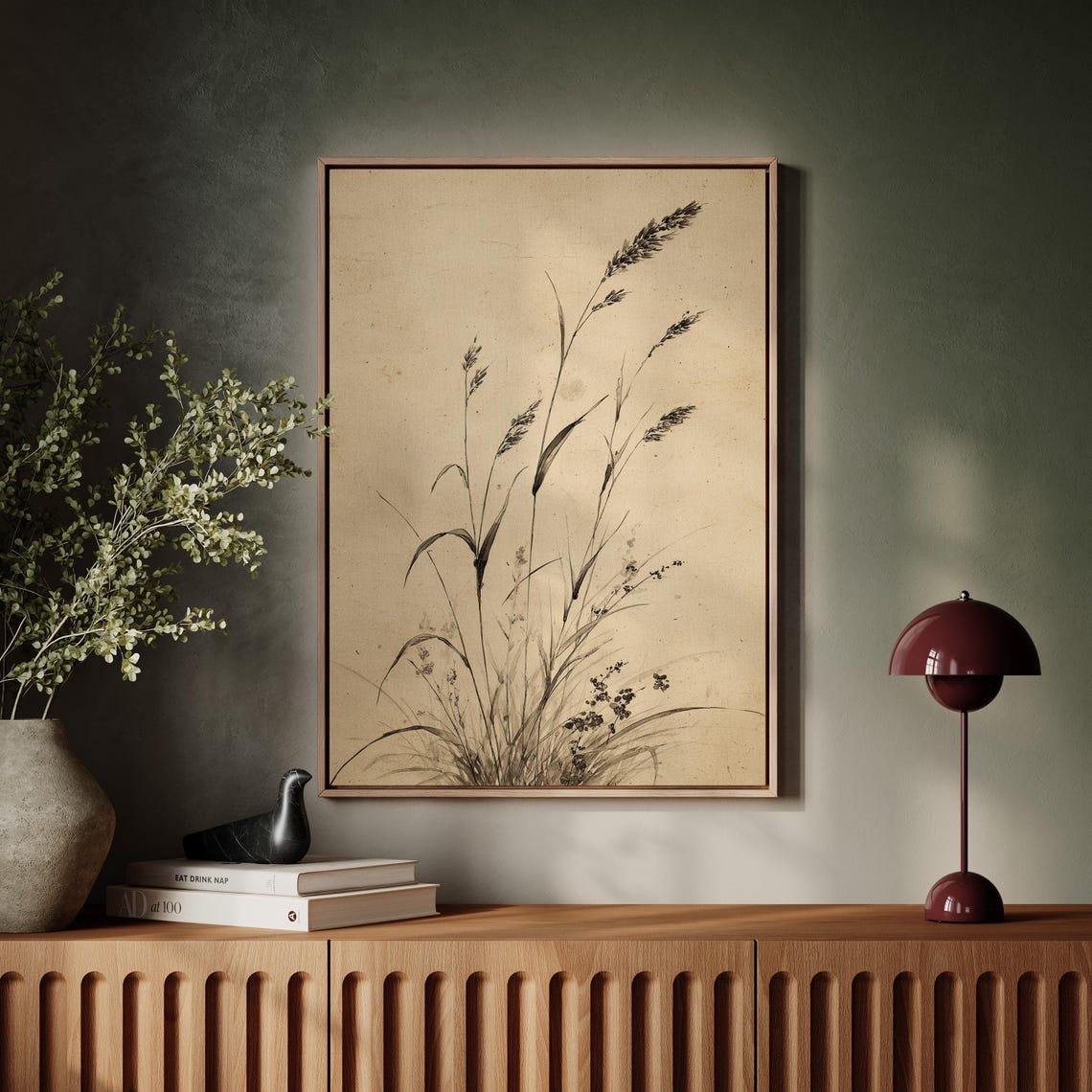 Minimalist Ink Grass Vintage Botanical Line Art Drawing Poster
