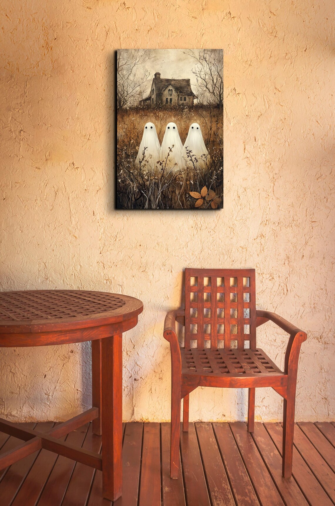 Three Ghost Friends Old Farmhouse Vintage Halloween Art Poster - Image 4