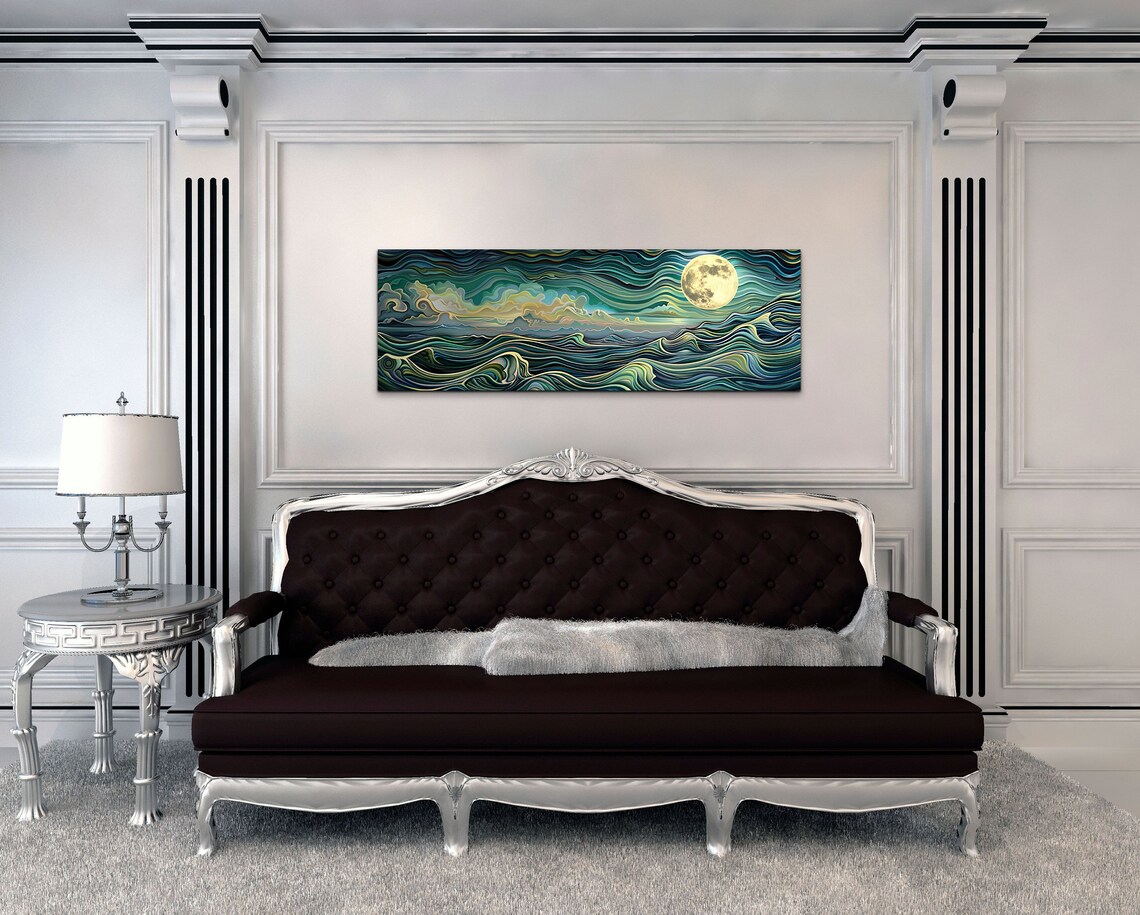 Abstract Ocean Waves Under A Full Moon Art Print - Image 7