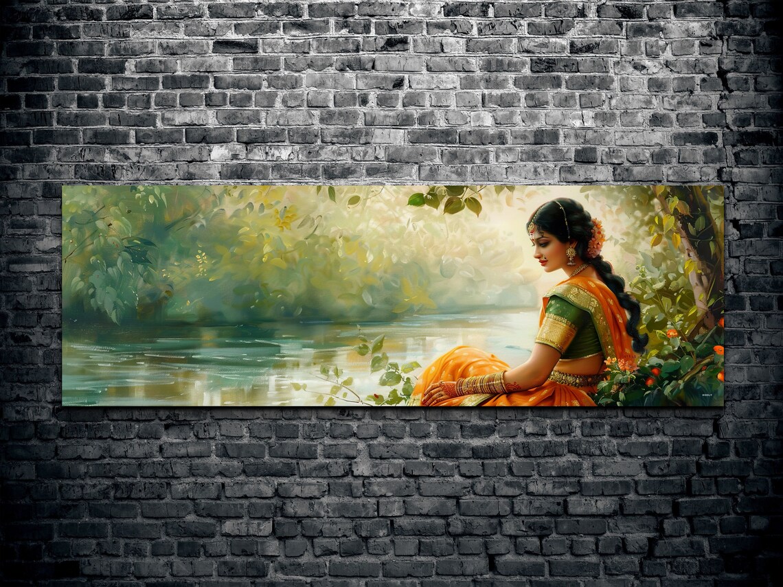Indian Woman By The River Bank, Wall Art Print - Image 2