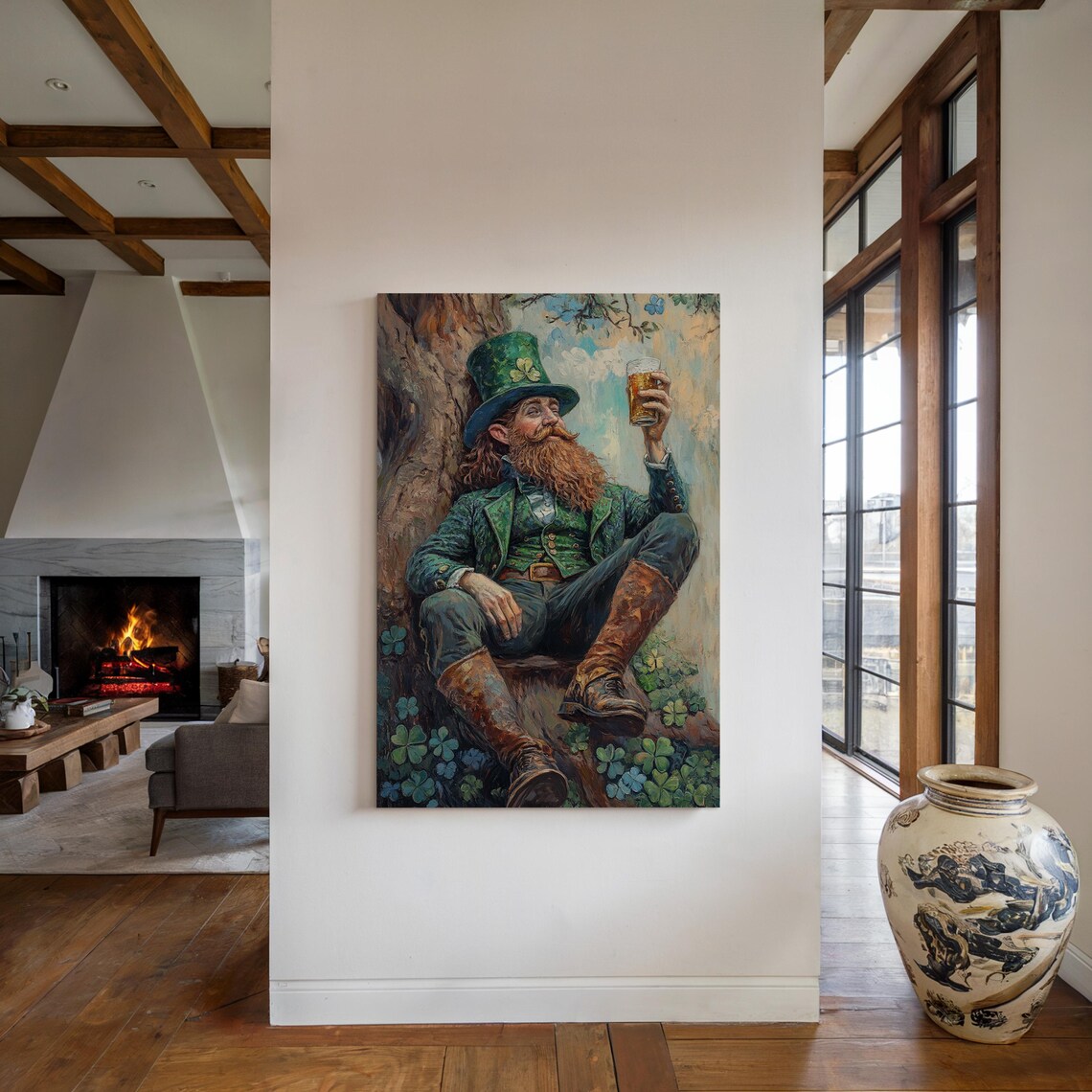 Cheerful Leprechaun in Green Top Hat Art Print - Image 4
