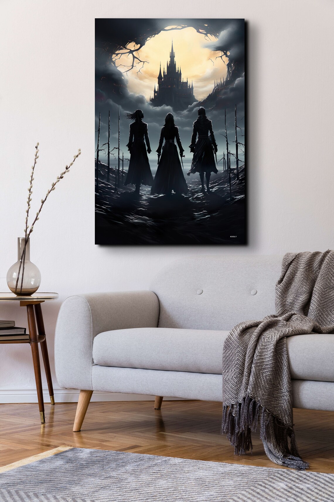 Gothic Castle Under the Full Moon with Three Silhouetted Travelers Poster - Image 7