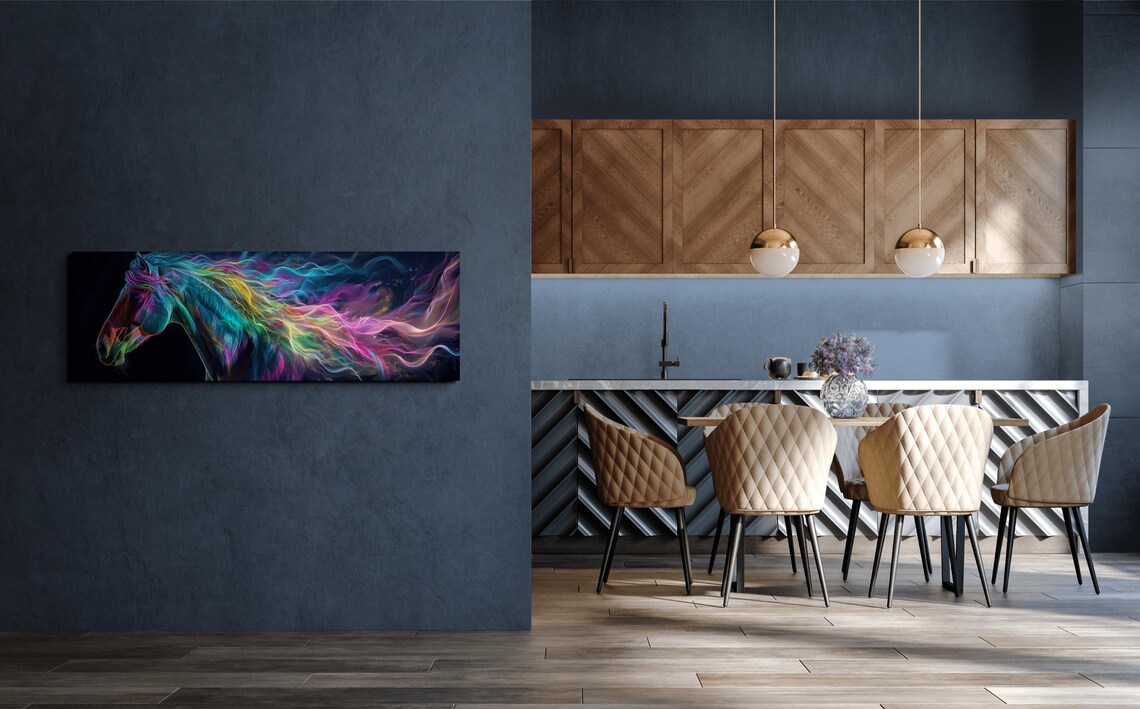 Colorful Neon Horse Head With Rainbow Flowing Mane Dark Art Poster - Image 5