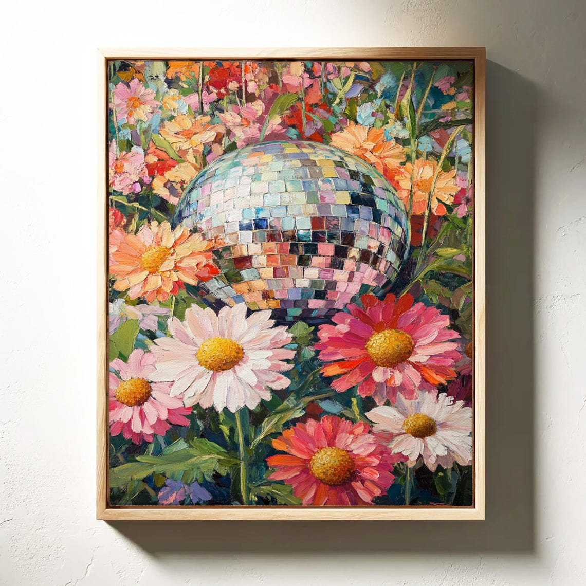 Sparkling Disco Ball Among Pink and White Daisy Blooms Poster - Image 6