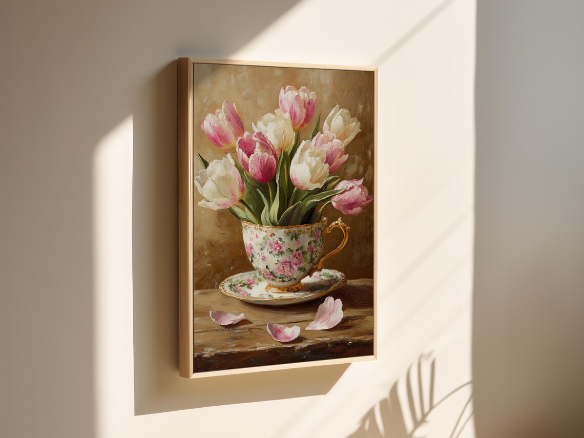 Pink Tulips in Vintage Floral Teacup Romantic Cottage Poster - Image 6
