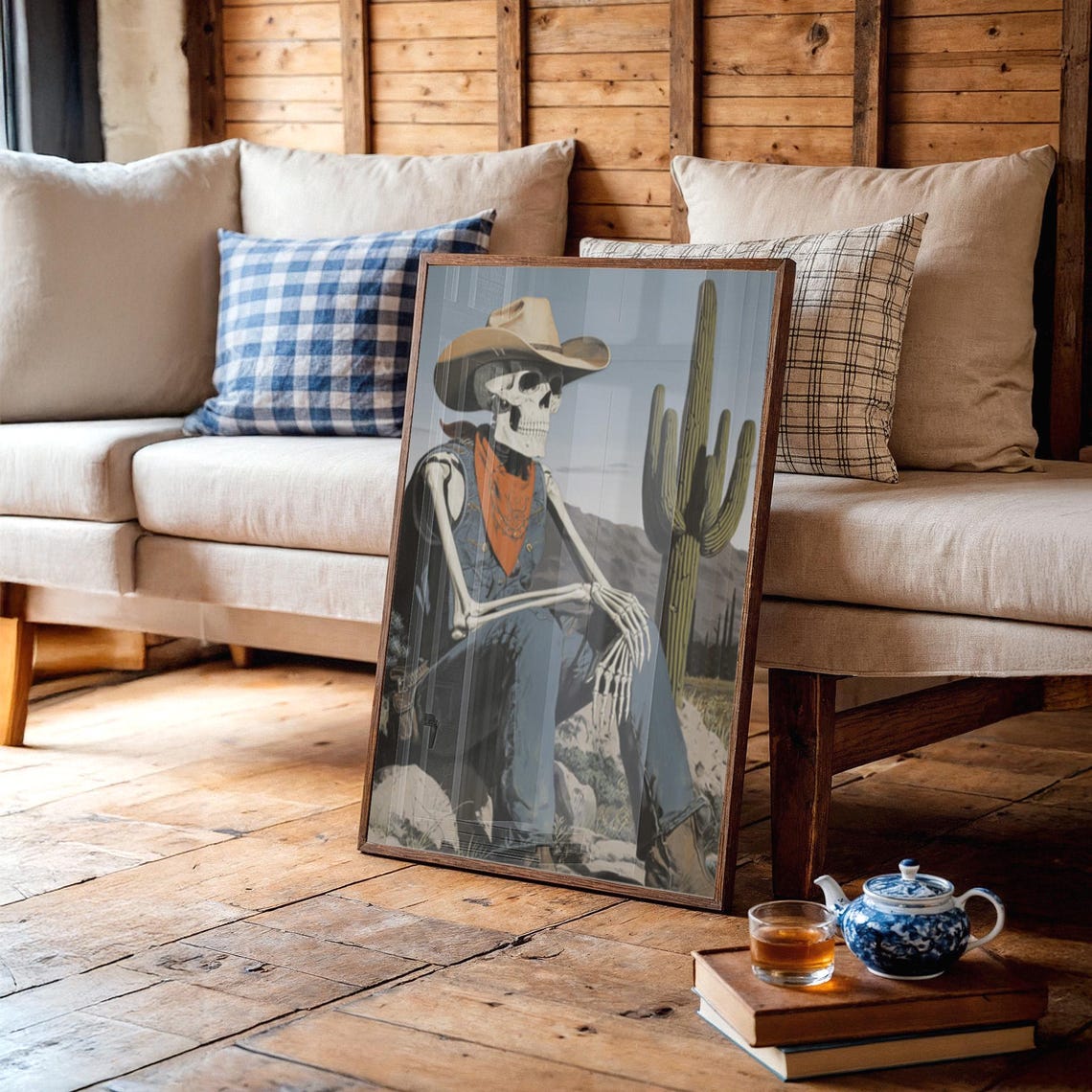 Skeleton Cowboy Resting Western Desert Skull Art Print