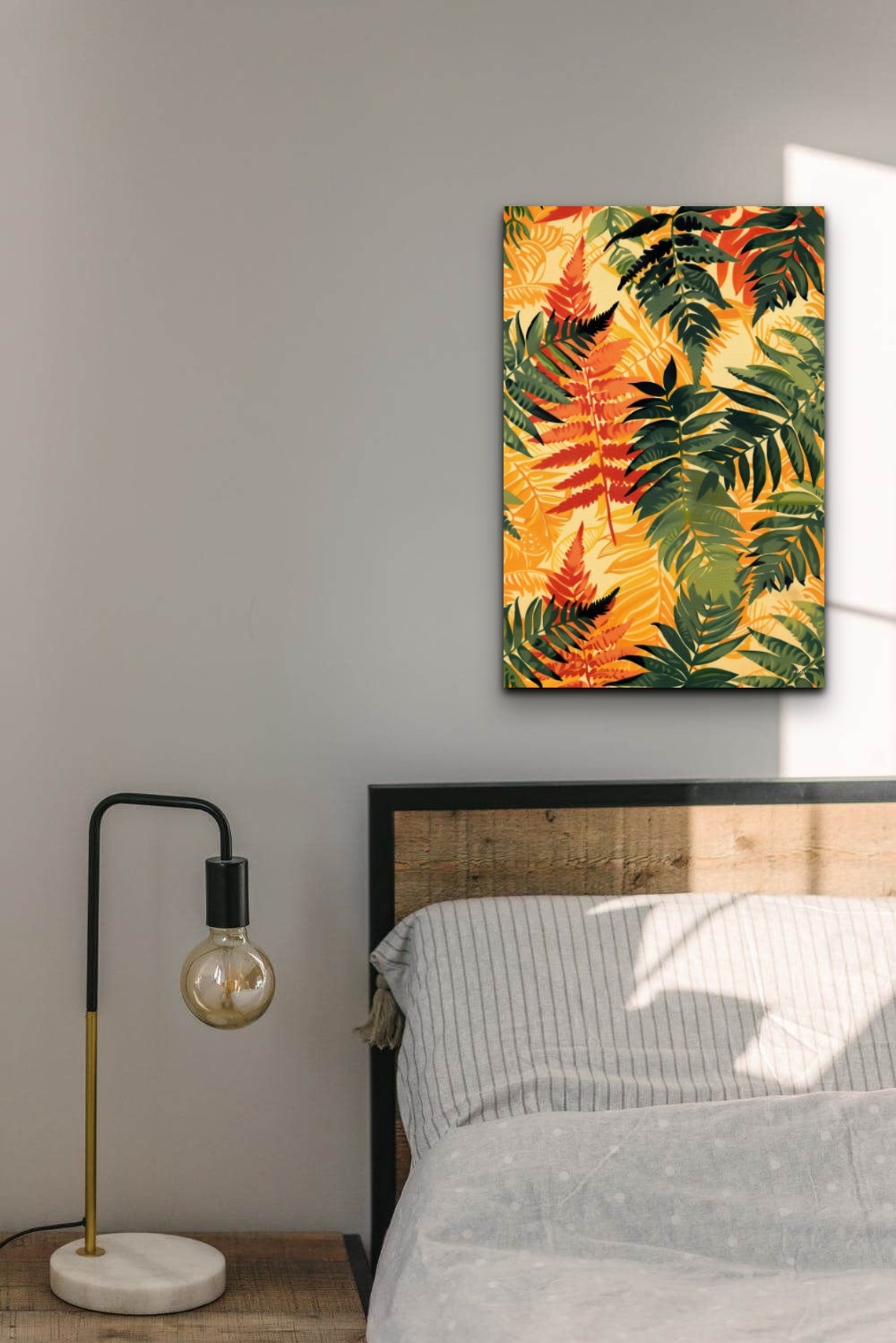 Autumn Fern Leaves Pattern Orange Green Botanical Wall Print - Image 7