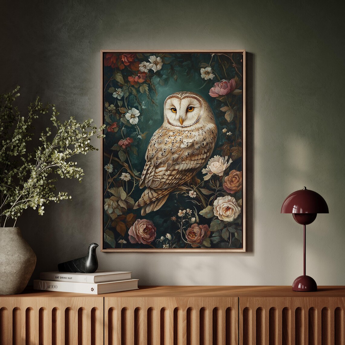 Barn Owl Among Roses Vintage Floral Woodland Wildlife Poster - Image 7